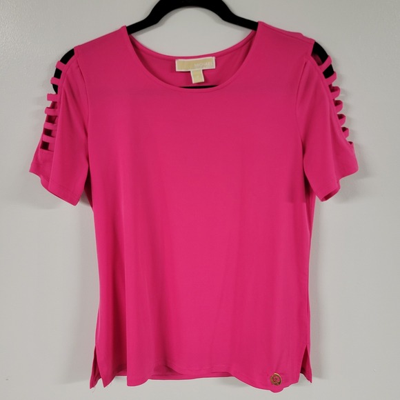 Michael Kors Pink Ladder Cutout Sleeve Top Size M Short Sleeve - Picture 1 of 8
